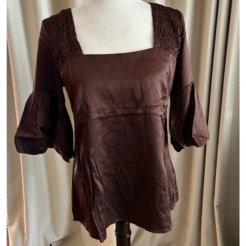 glam vintage soul Brown 100 % silk tunic Top medium new with tags